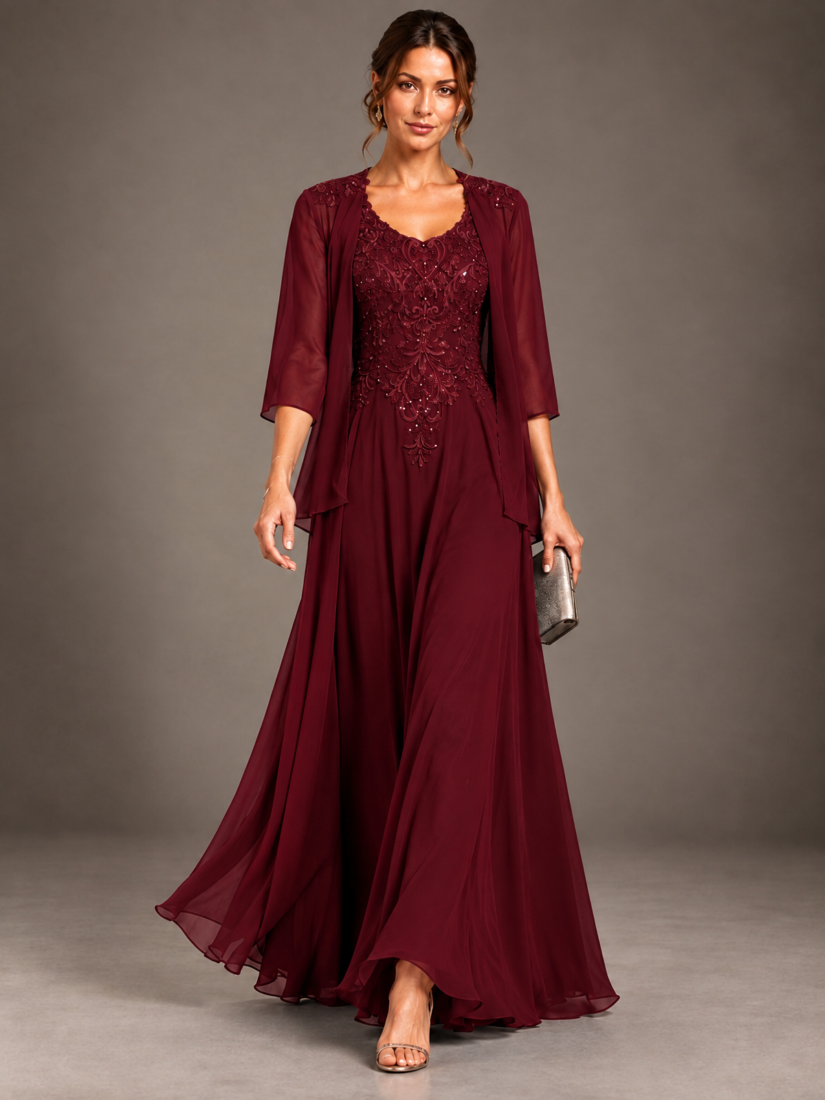 A-line 2 Pieces Chiffon Appliques Mother of The Bride Dresses with Jackets