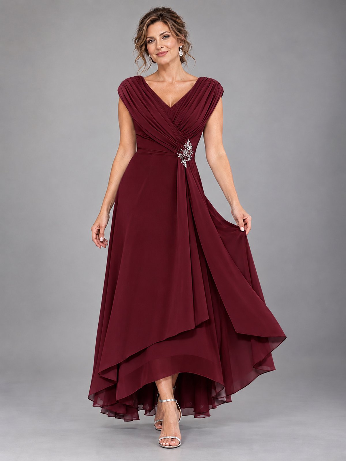 Cap Sleeve Chiffon A-Line Mother of the Bride Dress