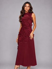 3D Floral Applique High Neck Prom Maxi Dress