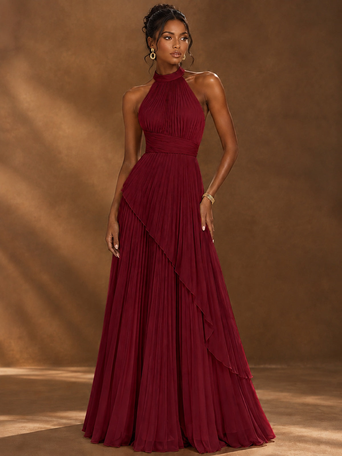 Wrap Pleated Prom Dress Halter A-line Chiffon Formal Wedding Dress