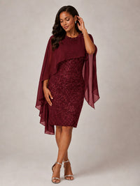 Floral Sheath Mother of the Bride Dress with Cape Overlay