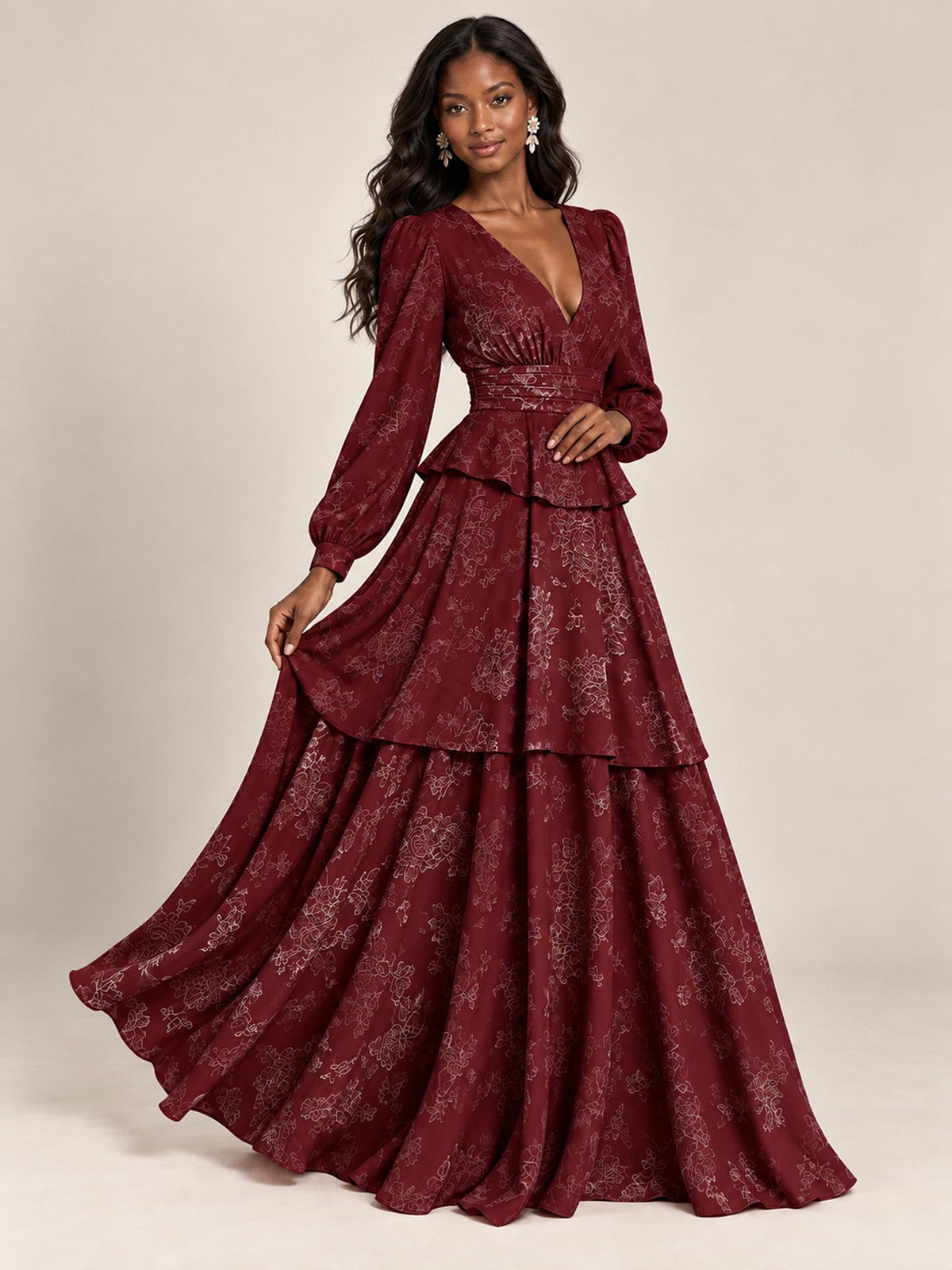 Blush Pink Floral Long Sleeve Maxi Dress