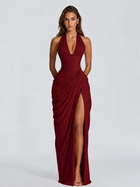 Ruched Halter Neck High-Slit Prom & Evening Dress