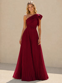 One Shoulder Pleated Chiffon A-Line Floor-Length Bridesmaid Dress