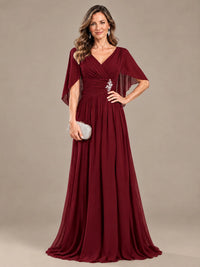 Ruched V Neck Mother of The Bride Dresses with Shawls Appliques and Cap Sleeves