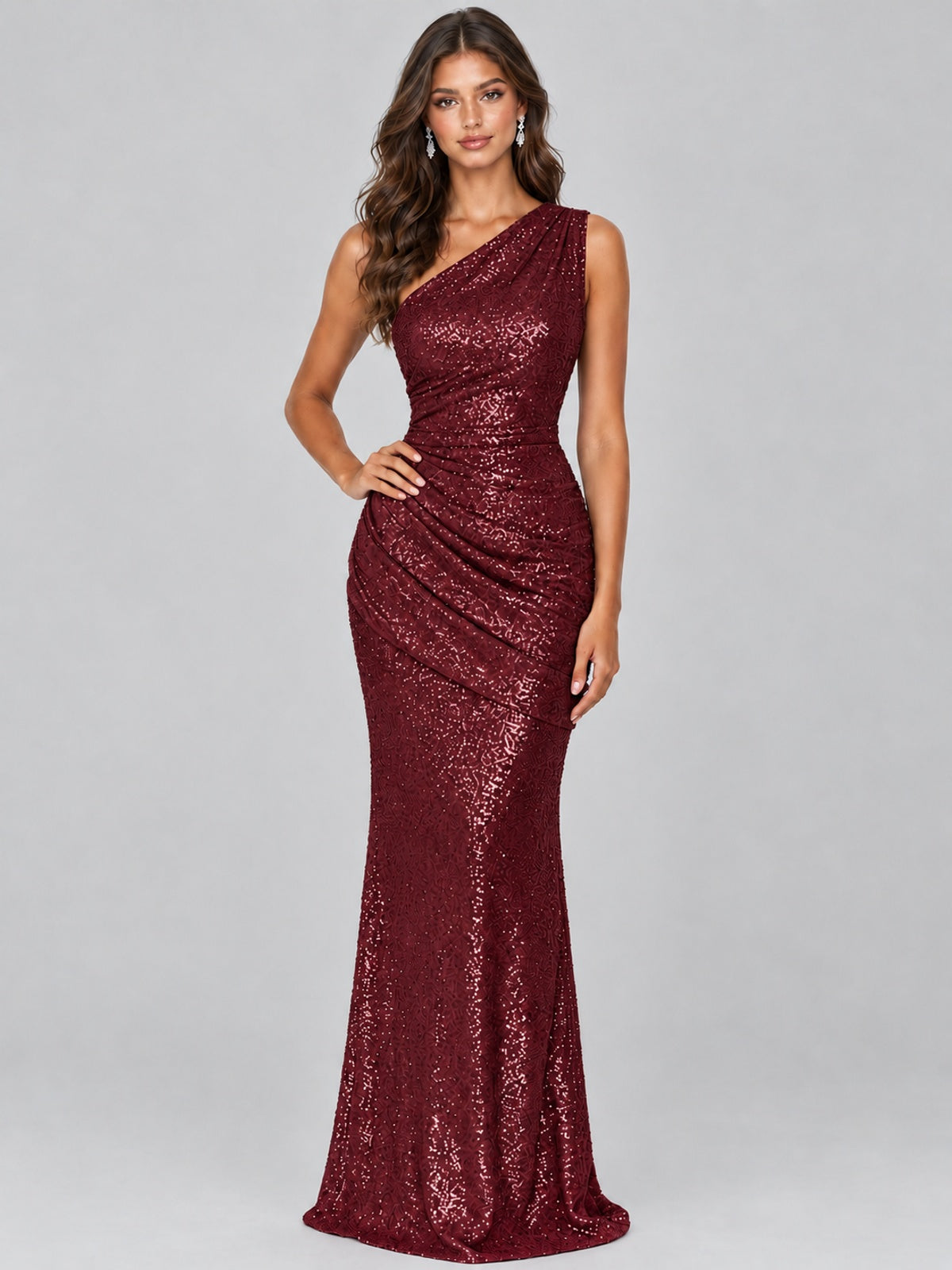 Sequin Mermaid One Shoulder Prom Dress Long formal Gown