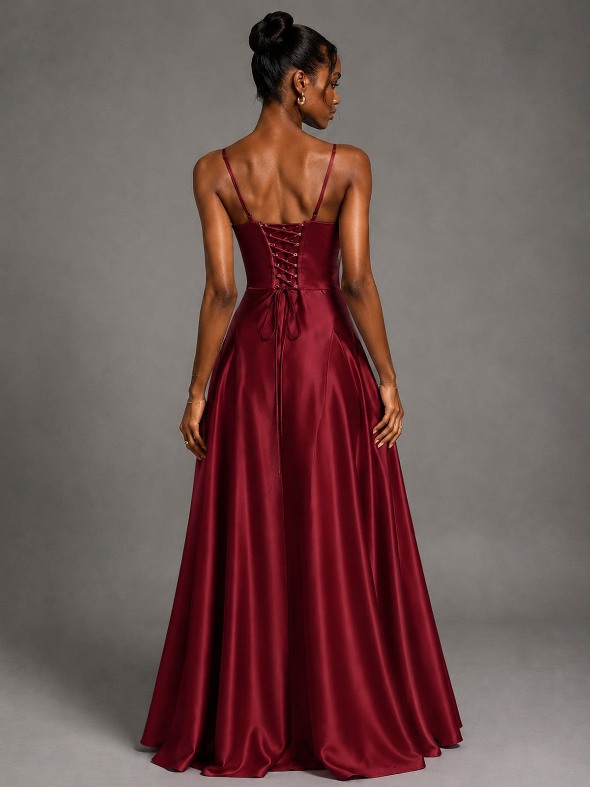 Lavender V Neck Satin Prom Dress with Spaghetti Straps