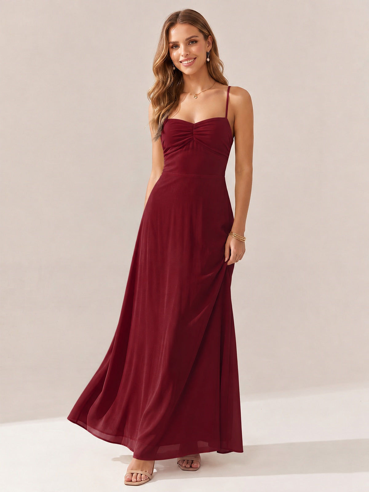 JOVELLEE Yellow Sweetheart Ruched Bust Chiffon Maxi Dress