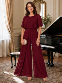 Chiffon Mother of the Bride Jumpsuit with Layered Cape Sleeves