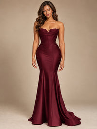 Red Strapless Satin Mermaid Prom Dress with Corset Bodice