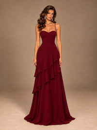 Sweetheart A-Line Ruffle Prom Dress with Spaghetti Straps