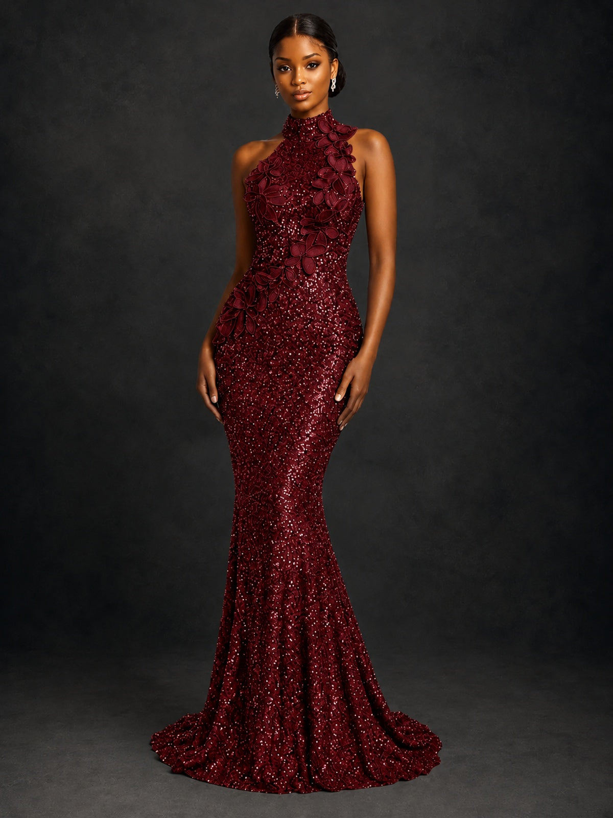 Sparkly Sequin High Neck Mermaid Prom Dress