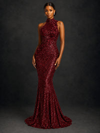 Sparkly Sequin High Neck Mermaid Prom Dress