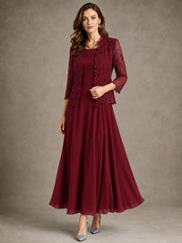2-Piece Chiffon Mother of the Bride Dress with Lace Jacket