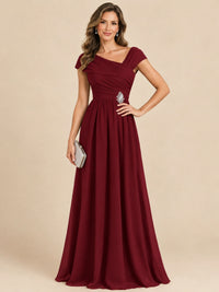 Cap Sleeve Mother of The Bride Dresses Long Chiffon Formal Gowns