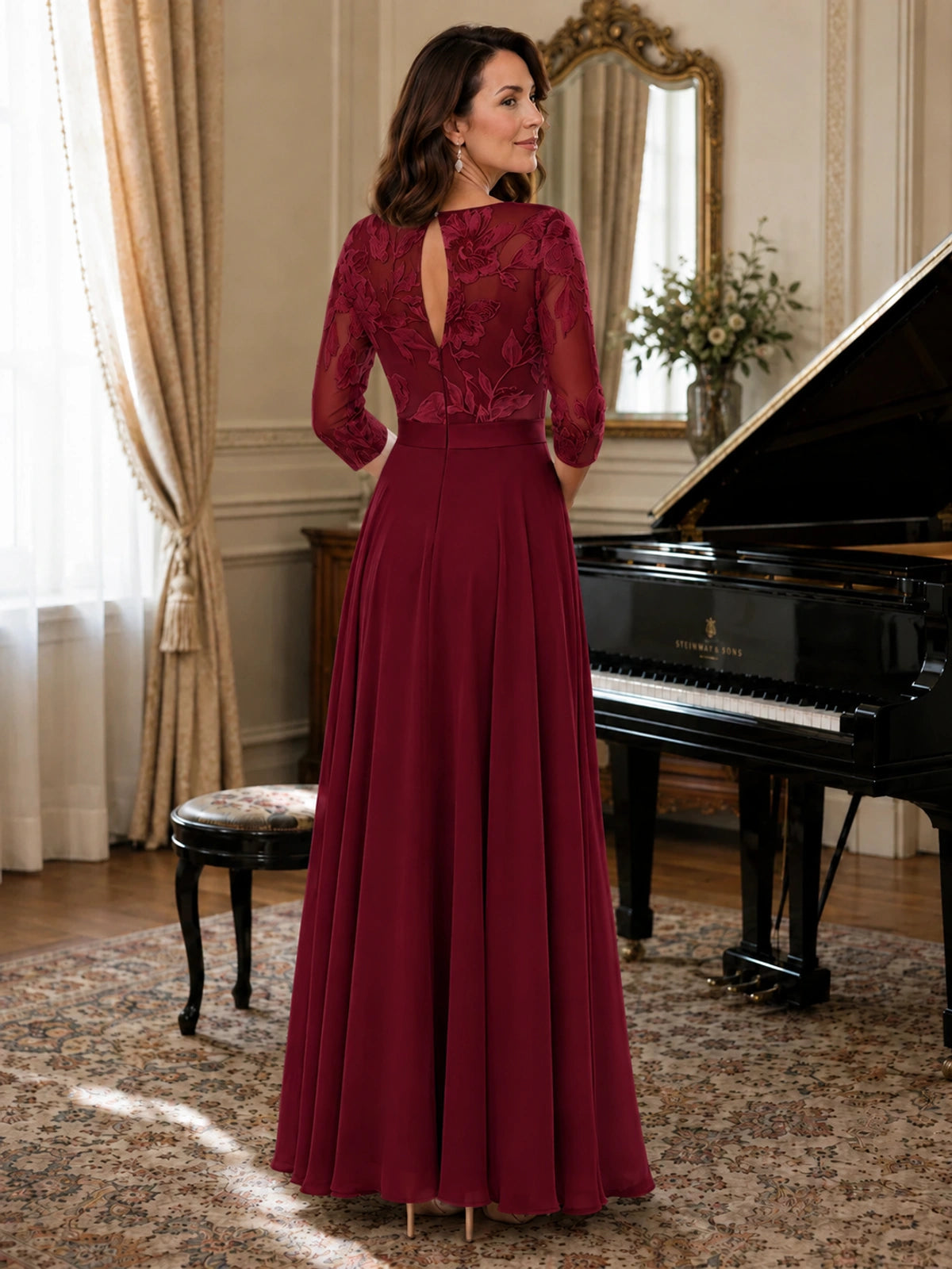Lace Applique Wide-Leg Chiffon Mother of the Bride Jumpsuit