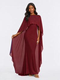 Satin Cape Prom Dresses Meramid Maxi Dress