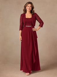 Blush Pink A-Line Mother of the Bride Dress with Lace Jacket and Ruffles