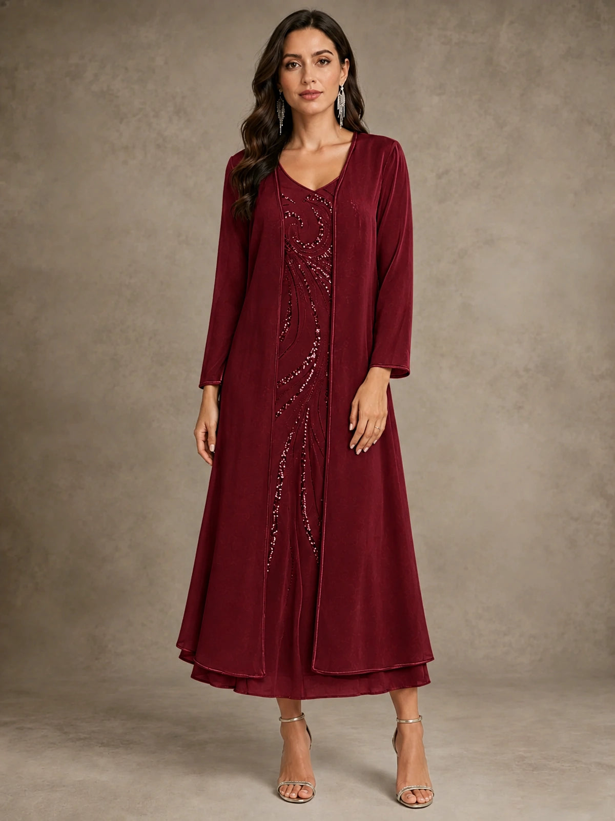 Sequin Chiffon Mother of the Bride Dress with Jacket