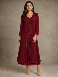 Sequin Chiffon Mother of the Bride Dress with Jacket