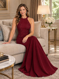 Halter Neckline Lace Appliques Mother of The Bride Dresses