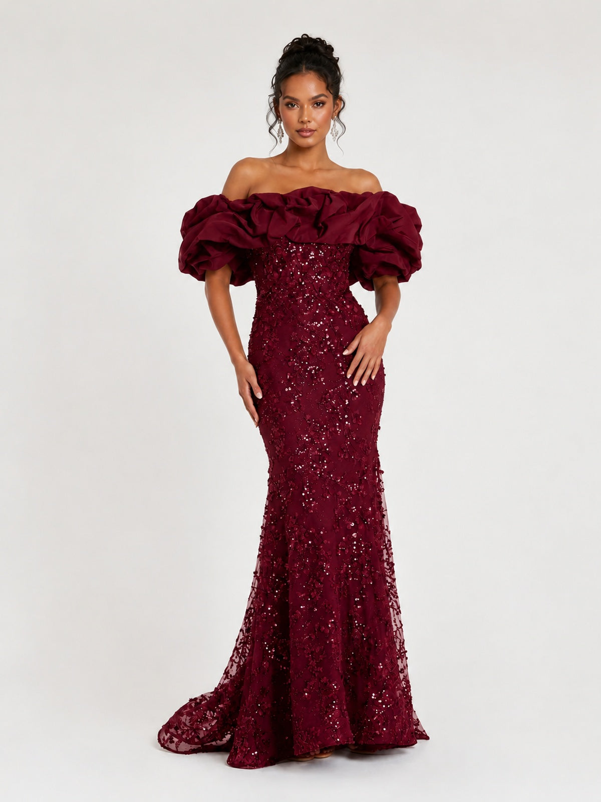 Sequin Off-Shoulder Ruffle Mermaid Prom Dress
