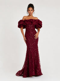 Sequin Off-Shoulder Ruffle Mermaid Prom Dress