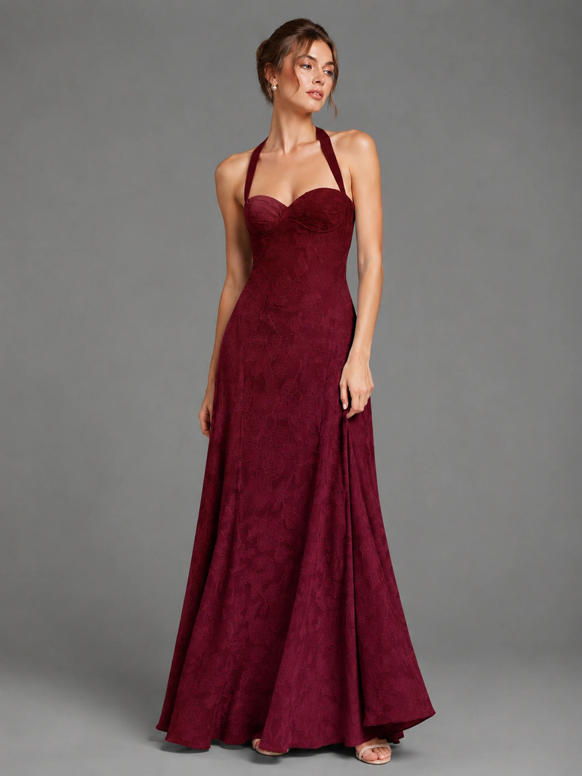 A-Line Halter Floral Chiffon Maxi Dress