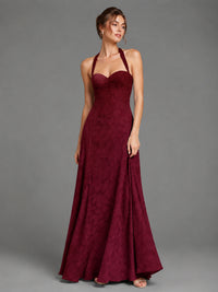 A-Line Halter Floral Chiffon Maxi Dress