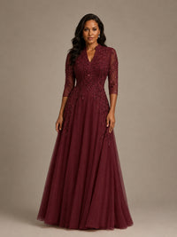 Embellished Appliques Mother of the Bride Dress with 3/4 Sleeves
