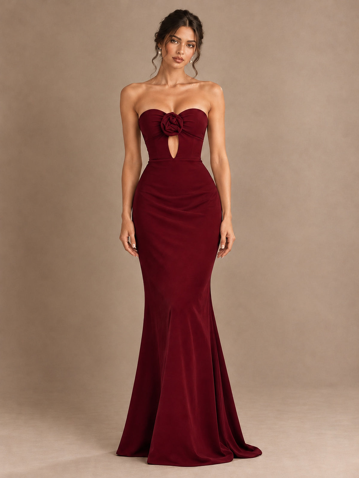 Emerald Green Strapless Mermaid Prom Dress with 3D Rose & Keyhole Cutout