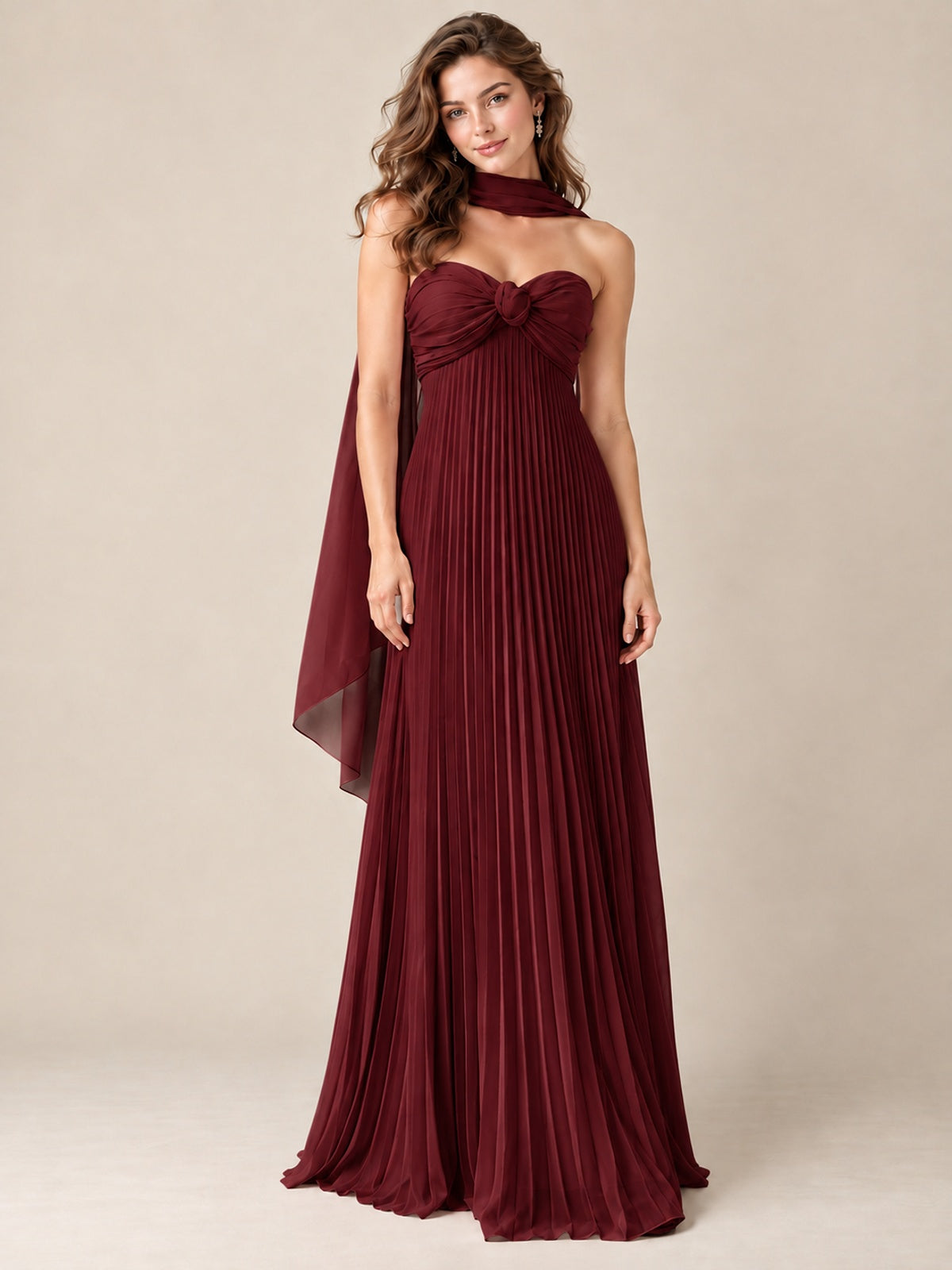 Sweetheart Neckline Pleated Prom Dress Strapless A-line Formal Dress with Flowy Scarf