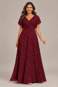 Jovellee Floral Chiffon A-Line Mother of the Bride Dress with Flutter Sleeves