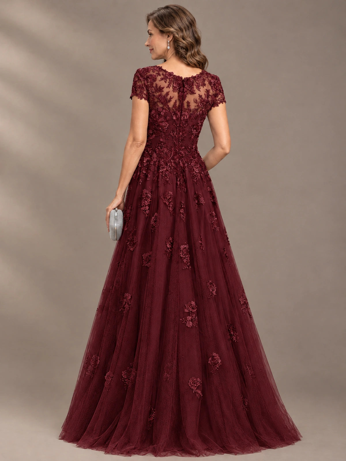 Lace Appliques A-line Mother of The Bride Dresses with Short Sleeves