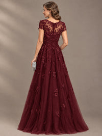 Lace Appliques A-line Mother of The Bride Dresses with Short Sleeves