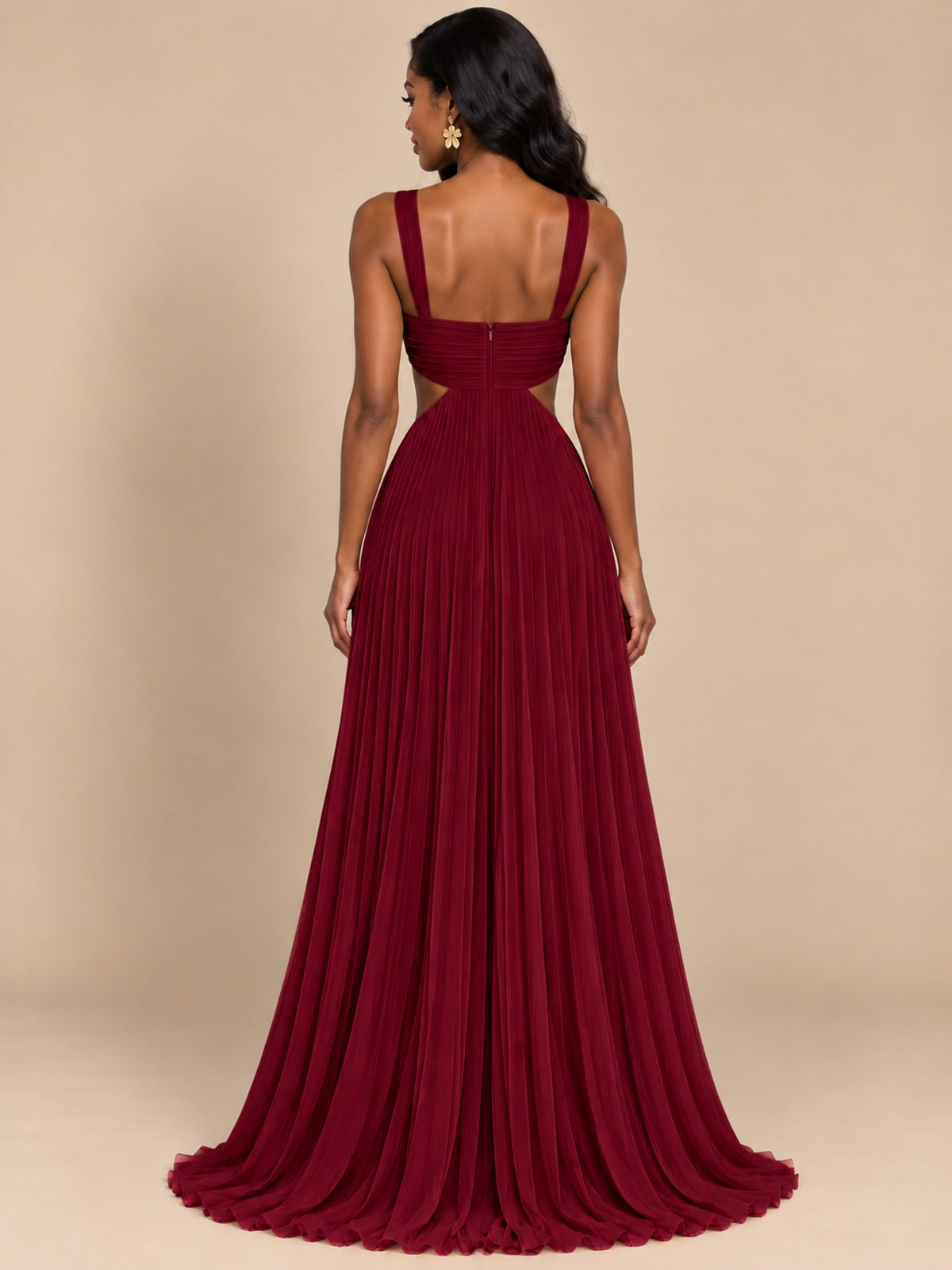 Butter Yellow Pleated Cutout Maxi Dress