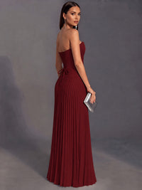 Strapless A-line Long Pleated Satin Prom Dress