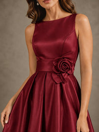 Tea-Length Satin Mother of the Bride Dress with 3D Flower Detail