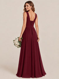 A-line Sleeveless Rucehd Chiffon Bridesmaid Dress with High Slit
