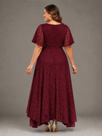 Jacquard Chiffon A-Line V-Neck High-Low Mother of the Bride Dress