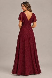 Jovellee Floral Chiffon A-Line Mother of the Bride Dress with Flutter Sleeves