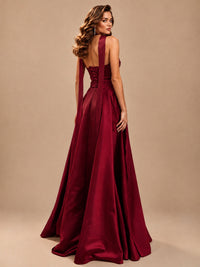 Strapless Prom Dress Side High Slit A-line Formal Dress with Scarf