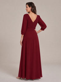 V-Neck Pleated Chiffon Mother of the Bride Dress with Flutter Sleeves