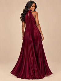 Rust Orange Pleated Halter Neck Maxi Dress