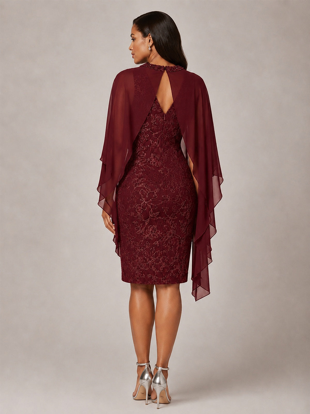 Floral Sheath Mother of the Bride Dress with Cape Overlay