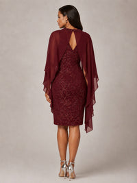 Floral Sheath Mother of the Bride Dress with Cape Overlay