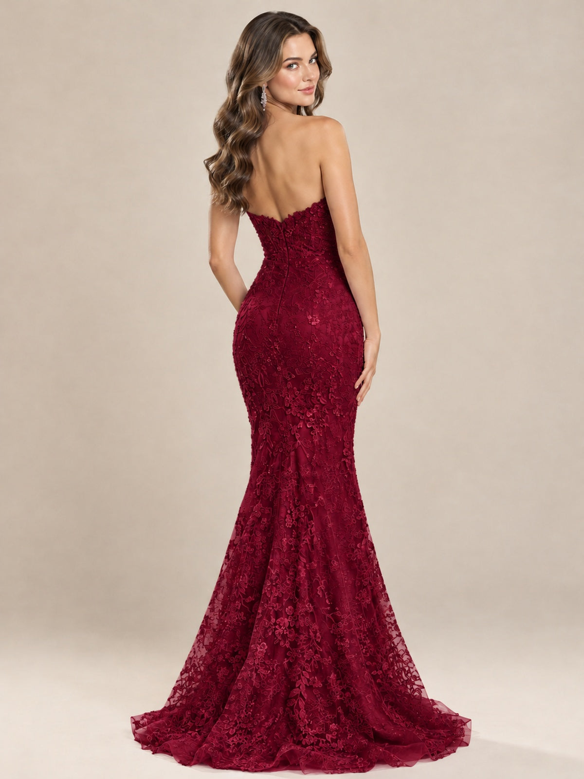 Strapless Corset Mermaid Prom Dress with Floral Lace Appliqué