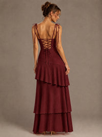 Spaghetti Strap Tiered Ruffles Chiffon Prom Dress