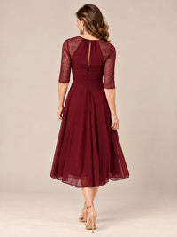 Tea-Length Mother of the Bride Dress with Lace 3/4 Sleeves