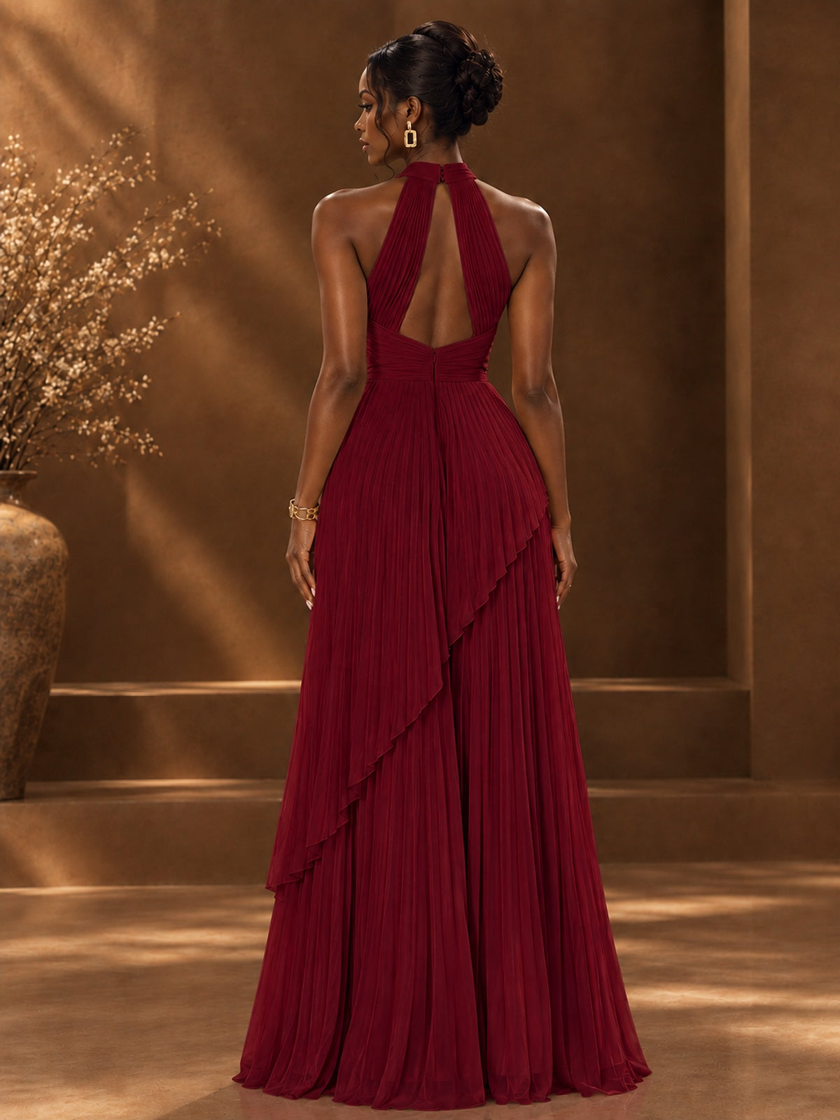 Wrap Pleated Prom Dress Halter A-line Chiffon Formal Wedding Dress